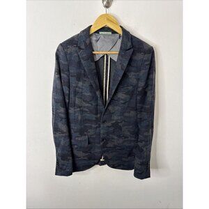 Scotch & Soda Men Small (46) Camo Blazer Savoix Faire Sophistique Gray Blue Wool